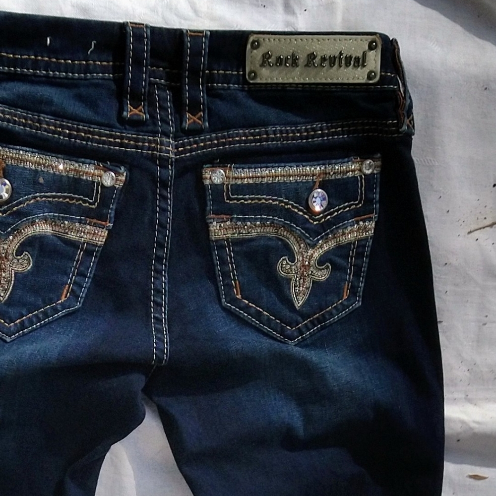 Rock Revival Women's Jeans - Dark Blue with Silver Accents